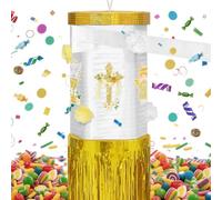 WERNNSAI Piñata Giratoria de Bautismo - Decoraciones de Fiesta de Bautismo Cristiano Piñata Dios Bendiga con Venda y Palo para Primera Comunión Sacramento Bautizo Suministros de Fiesta Blanco Dorado
