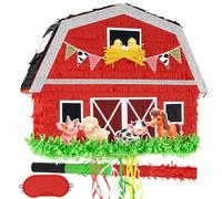 WERNNSAI Piñata - Piñata cumpleaños la granja niños Piñata infantil granja con cordón palo venda los ojos Piñata animales granja granero fiesta cumpleaños Accesorio decorativo Dos maneras jugar rojo