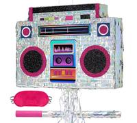 WERNNSAI Piñata - Piñata radio decoración retro fiesta cumpleaños hip hop adultos piñata radio vintage con cordón palo antifaz perfecta hombres mujeres despedidas accesorios fiesta dos formas jugar