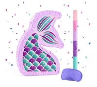WERNNSAI Piñata Sirena - Piñata Cumpleaños Sirena Niñas Plegable con Cordón Palo y Antifaz Decoración Morada Fiesta Submarina Verano Juego Fiesta en la Piscina Oceánica (42x30x7.6cm)
