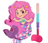 WERNNSAI Piñata Sirena - Piñata Sirena Cumpleaños Niñas Plegable Morada con Cordón Palo y Antifaz Decoración Fiestas en el Océano Juego Divertido Fiestas Cumpleaños 45 × 33 × 3 cm