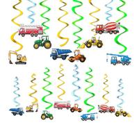 WERNNSAI Remolinos colgantes de construcción, 24 unidades, decoraciones de fiesta de construcción, zona de construcción, remolinos de techo, camión volquete, serpentinas de techo para niños, baby