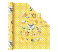 WERNNSAI Rollo de papel de regalo de abejas - 43 cm x 10 m Happy Birthday Papel de regalo de panal de girasoles patrón niños gigante reversible abeja miel rollo de lunares diseño de lunares regalo