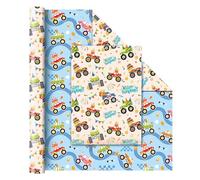 WERNNSAI Rollo de papel de regalo Monster Truck - 1 rollo de 17 pulgadas x 33 pies de Monster Jam Truck papel de regalo azul para niños, suministros de decoración de fiesta de cumpleaños para baby
