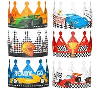 WERNNSAI Sombreros de fiesta de cumpleaños de coche de carreras, 12 coronas coloridas para fiesta de cumpleaños, coronas de fiesta para temática de carreras, suministros de fiesta de aula familiar