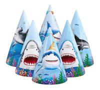 WERNNSAI Sombreros de fiesta de tiburón, 12 piezas de suministros de fiesta oceánica, sombreros de cono de tiburón para niños bajo el mar, sombreros de cumpleaños