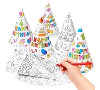 WERNNSAI Sombreros de fiesta para colorear - 12 sombreros de cono de cumpleaños para manualidades, sombreros de papel blanco para decoraciones de feliz cumpleaños, suministros de celebración familiar