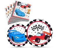 WERNNSAI Suministros para Fiestas de Autos de Carreras - Platos y Servilletas Almuerzo de Papel Cena Postre Platos de Pastel Kit de Vajilla, 48 Piezas Sirve 16 Invitados