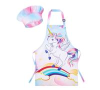WERNNSAI Unicornio Conjunto de Delantales y Gorro de Chef para Niños Conjunto de Delantales de Arte para Niñas Bata de Pintura para Niños Bata de Pintura para Cocinar Jardinería de Pintura