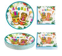 Wernsai 50 piezas Aloha Luau platos y servilletas - Hawaiian Tropical Tiki Party Supplies desechables vajilla Set Luncheon cena platos de papel servilletas para cumpleaños Baby Shower Party