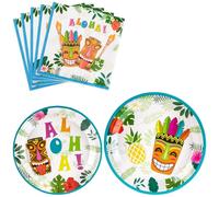 Wernsai Hawaiian Aloha Platos de postre y servilletas - Luau Tropical Tiki Summer Pool Party Supplies sirve 16 invitados 48 piezas