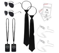 Werownsgso 10 accesorios para disfraz de agente secreto, disfraz de agente para hombre, accesorios para disfraz con corbata, gafas de sol, tarjetero, tubo de oreja, tarjeta para adultos, Halloween