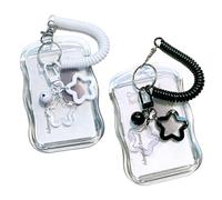 Werownsgso 2 llaveros para tarjetas fotográficas con Spring Rope Star Bells, soporte para tarjetas de identificación, protección fotográfica, para tarjetas de identificación, fotos de ídolos y