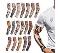 Werownsgso Juego de 18 mangas de tatuaje temporales, medias para tatuajes, medias de brazo y protección solar, unisex, para niños, niñas, disfraz de estrella de rock, carnaval, fiesta, multicolor,