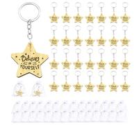 Werownsgso Juego de 30 llaveros de estrella con bolsa de almacenamiento, medallón de estrella de madera, juego de regalo de incentivo, llavero personalizado de fin de semestre, regalo de graduación de