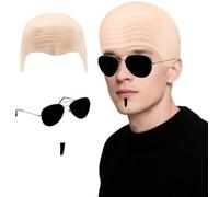 Werownsgso Juego de gorras de cabeza calva con gafas y barba negra para hombre, juego de accesorios de juego de rol calvo, adecuado para Halloween, carnaval, cosplay, fiesta de disfraces, carnaval
