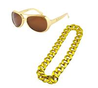 Werownsgso Pack of 2 Gold Necklace & Sunglasses 90CM Gold Chain 80s 90s Rapper Hiphop Costume for Men Women Cosplay Halloween Carnival