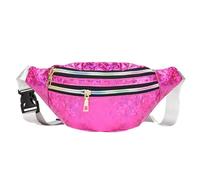 Werownsgso Riñonera para mujer, con purpurina, resistente al agua, para los años 80 y 90, accesorios, elegante riñonera para festivales, fiestas, deportes, rojo, rosa, Retro