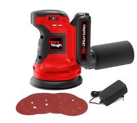 Wertough SA002 - Lijadora orbital aleatoria inalámbrica de 20 V, velocidad de 6 pasos con batería de 2.0 A y cargador rápido, rueda de 125 mm, 6 papeles de lijado, bolsa de polvo, color rojo