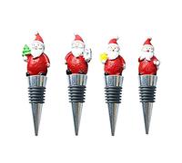WERTSWF Paquete de 4 tapones de botella de vino de Navidad, tapón de botella de cristal de Papá Noel para suministros de fiesta, cerveza, bebidas y champán