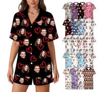 WERWAES Pijama Personalizado para Mujer con Fotos - Conjunto de Pijama de Verano Manga Corta - Ropa de Dormir Divertida para el Hogar