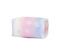 Werwing Bolsa de maquillaje de viaje de piel sintética para mujeres y niñas, organizador de cosméticos de gran capacidad con rectángulo portátil y diseño de corazón, Pink, talla 3, Forma rectangular