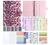 Werwing Cuaderno de carpeta A6 con estampado de leopardo, planificador de presupuesto recargable de 6 anillos con bolsillos, rastreadores de gastos y calcomanías, elegante organizador financiero para
