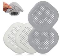 Werwing Paquete de 4 atrapapelos de drenaje - 5.9 x 5.9 pulgadas, cubierta cuadrada de silicona duradera con ventosas integradas, tapón de pelo para bañera para baño, cocina