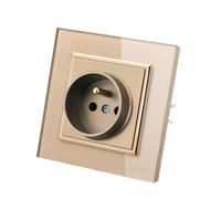 WESA Enchufe de pared empotrado, enchufe estándar, enchufe de pared interior, 250 V CA 16 A, toma de tierra, enchufe francés, panel de cristal, dorado
