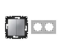 WESA - Interruptor Doble de Pared Simple con Marco de Aluminio Gris, Fácil instalación con Opción a Distintos Diseños