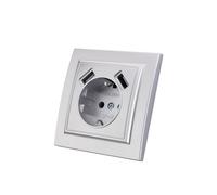 WESA Toma de pared con 2 tomas USB, 16 A, 250 V AC, toma de tierra plateada EP-10