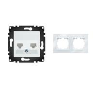 WESA - Tomas de Pared de Internet y Teléfono con Marco de Cristal Blanco, Fácil instalación con Opción a Distintos Diseños.