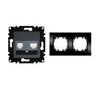 WESA - Tomas de Pared de Internet y Teléfono con Marco de Cristal Negro, Fácil instalación con Opción a Distintos Diseños.