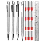 Wesafrae Paquete de 4 Trazadores de Carburo de Tungsteno con ImáN, Trazador de Metal, con 24 Puntas de Marcado de Repuesto Adicionales y Regla de Acero