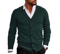 WESBR Mens Knit Jumper Thin Cut Knitwear Men Fine Knit Cardigan V-Neck Button Placket Mens Knitted Jacket Casual Mens Long Sleeve Jacket A-Green L