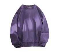 WESBR Mens Sweatshirt For Couples Autumn Solid Colour Sweatshirt Mens Casual Daily Wear Jumper Mens Round Neck Simplicity College All-Match Sweatshirt N-Purple1 4XL