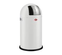 WESCO Pushboy - Cubo de basura en color blanco mate, chapa de acero con recubrimiento en polvo, 50 litros de volumen, gran tapa de acero inoxidable, recipiente interior extraíble
