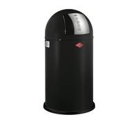 WESCO Pushboy - Cubo de basura en color negro mate, chapa de acero con recubrimiento en polvo, 50 litros de volumen, gran tapa de acero inoxidable, recipiente interior extraíble