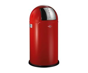 WESCO Pushboy - Papelera de acero con recubrimiento en polvo, 50 litros de capacidad, tapa grande de acero inoxidable, recipiente interior extraíble