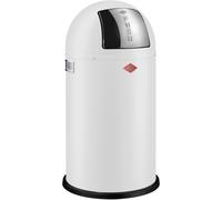 Wesco Cubo de basura Pushboy – 50 L blanco mate, acero recubierto, tapa inox, interior extraíble