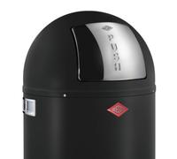 WESCO Pushboy - Cubo de basura en color negro mate, chapa de acero con recubrimiento en polvo, 50 litros de volumen, gran tapa de acero inoxidable, recipiente interior extraíble