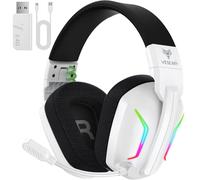 WESEARY WG1 Cascos Gaming Inalambricos, Auriculares Gaming Inalambricos para PS5, PS4, PC, Switch, Sonido Estéreo Auriculares Gaming con Microfono, Cascos con Luz LED, Duración 50Hr+