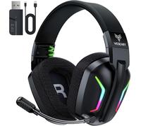 WESEARY WG1 Cascos Gaming Inalambricos, Auriculares Gaming Inalambricos para PS5, PS4, PC, Switch, Sonido Estéreo Cascos con Microfono, Cascos con Luz LED, Duración 50Hr+