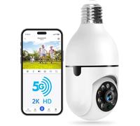WESECUU - Foco de Seguridad de 5 G y 2.4 GHz WiFi 2K cámaras de Seguridad inalámbricas para Exteriores, detección de Movimiento y Alarma, conversación bidireccional, visión Nocturna de Color,
