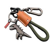 Weseecase Keychain,Aluminum Alloy Dinosaur Charm Paired with a Hand-Woven Bracelet, Mini Dinosaur Keychain for Women and Men (Brown-A)