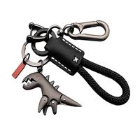 Weseecase Keychain,Aluminum Alloy Dinosaur Charm Paired with a Hand-Woven Bracelet, Mini Dinosaur Keychain for Women and Men (Black-A)