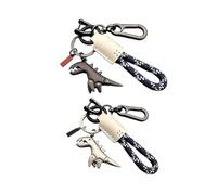 Weseecase Keychain, Dinosaur Charm Paired with a Hand-woven Bracelet, Mini Dinosaur Keychain for Men (#A 2PCS)