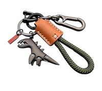 Weseecase Keychain, Dinosaur Charm Paired with a Hand-woven Bracelet, Mini Dinosaur Keychain for Men (Brown #B)