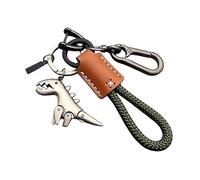 Weseecase Keychain, Dinosaur Charm Paired with a Hand-woven Bracelet, Mini Dinosaur Keychain for Men (Brown #A)
