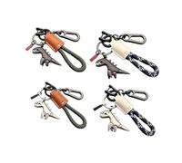 Weseecase Keychain, Dinosaur Charm Paired with a Hand-woven Bracelet, Mini Dinosaur Keychain for Men (#D 4PCS)